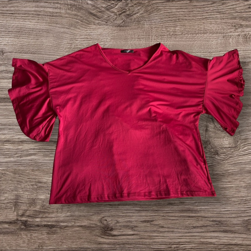 LoveU.Dear Flutter Sleeve V-Neck Top – Size XL – ELEGANT RED – New